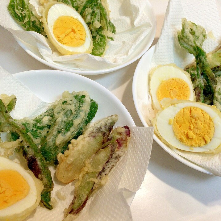 茹で卵と☆旬の山菜の天ぷら